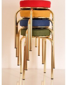 Resim 4 Lü Renkli Tay Tüyü Altın Ahtapot Tabure Mutfak Taburesi 