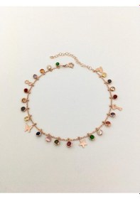 Resim Gümüş Rose Zirkon Renkli Taşlı Şans Halhalı Gümüş 