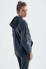 Resim Uzun Kollu Fermuarlı Kapüşonlu Esnek Kumaş Hamile Sweatshirt SW01 - Antrasit / L 
