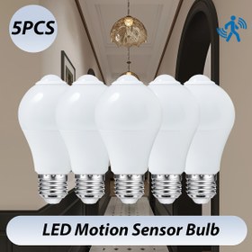 Resim 5 adet PIBAOGU Hareket Sensörlü LED Ampuller, 9W AC 175-265V, Geceye Kadar Otomatik İndüksiyon, Kolay Kurulum, Balkon, Banyo İçin İç Mekan Gece Lambası, Yedek Ampuller 