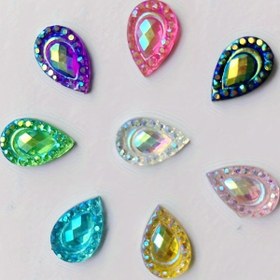 Resim 50 adet Canlı AB Renkli Gözyaşı Şeklinde Taşlar, 8x12mm Düz Arka Reçine Mücevherler, DIY El İşleri, Scrapbooking, Düğün Dekoru ve Giysi Süslemeleri için Mini Tavuskuşu Gözü Taşları - Çok Renkli Paket, El İşleri için Taşlar 