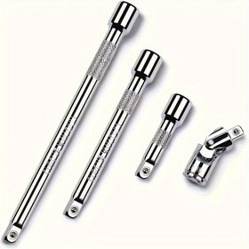 Resim 4 Parça Alaşımlı Çelik Tahrik Soket Uzatma Seti Yaylı Kilitli Bilyalı, Kaymaz Tasarım ve Yüzey Krom Kaplama - Dar Alanlar İçin 2, 4, 6 inç Çubuklar ve 1/4" Adaptör Dahil 