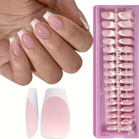 Resim 240 adet Pembe Fransız Orta Balerin Basın Çubuğu Seti, Çıkarılabilir Önceden Yapılmış Kaplamalı ve Uçlu Tabakla Kadınlar ve, Kolay Düzeltilebilir Tırnaklar, Mat Bitiş, Akrilik Tırnak Sanatı, Tırnak Sanatı Aksesuarları 