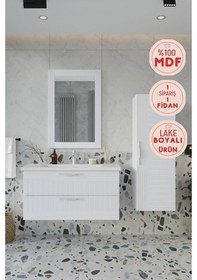 Resim Erguvan Beyaz Gümüş Kulp Demonte Lavabolu Banyo Dolabı 100 Set Beyaz 