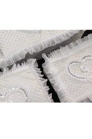 Resim Çt Çeyizci Tekstil Çeyizlik Saten Kalp Işlemeli Beyaz 3lü Bohça, Nişan Gelin Damat Hurcu 3lü 