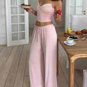 Resim Moda Günlük Ev Kıyafeti İki Parça Takım, Bol Basit Tatlı Tarz Bayan Uzun Pantolon Giyim 