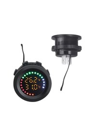 Resim Dijital Akü Voltaj Seviye Ve Isı Ölçer 28mm Çap 12-24v Dc Yuvarlak Panel Tip 