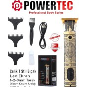 Resim Powertec TR-1220 Pro Usb Şarjlı Dijital T-Bıçak Sakal Vücut Kıl Tüy Alma Kadın Erkek Epilasyon Tıraş Makinesi 