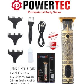 Resim Powertec TR-1220 Pro Usb Şarjlı Dijital T-Bıçak Sakal Vücut Kıl Tüy Alma Kadın Erkek Epilasyon Tıraş Makinesi 