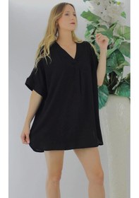 Resim Saklımoda Dokuma V Yaka Bluz Siyah - 1297.85 Çok Renkli 
