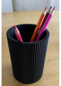 Resim Modern Ribbed Kalemlik Minimalist Çizgili Masaüstü Kalem Organizer Siyah - Beyaz 