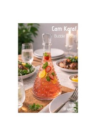 Resim El Yapımı Cam, Bubble Model Kapaklı Sürahi - 1lt. Cam Sürahi 