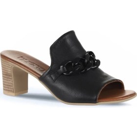 Resim Bueno Shoes Siyah Khv-Bej Deri Kadın Topuklu Terlik 01WU9502 01WU9502 