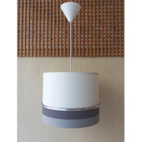 Resim Onay Avize Gri Beyaz M-644 Kumaş Kaplama 2.li Set Yatak Odası Genç ve Çocuk Odası Avize ve Abajur Seti 