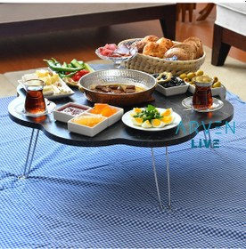 Resim Arvenlive Mermer Desenli Ahşap Katlanabilir Papatya Yer Sofrası (467864063) 
