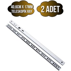 Resim Teleskobik 17mm Çekmece Rayı Gömme Bilyeli İnce Ray 17mm 40,6cm 2 Takım Krom Çok Renkli 