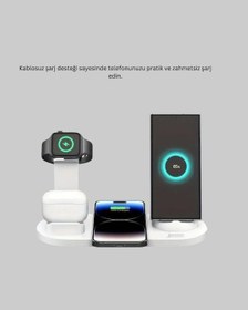 Resim Flzdgnkr 15w Hızlı Şarj Destekli 4 Ü 1 Arada Kablosuz Şarj İstasyonu 