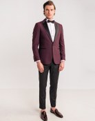 Resim Dufy Bordo Erkek Modern Fit Mono Yaka Smokin Takım - 61321 Bordo 