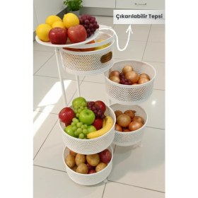 Resim Orvila Kule Sebzelik Tepsili Açılır Metal Patates Soğan Meyvelik Sepetli Rafı Beyaz 