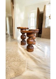 Resim Ahşap Yan Sehpa 3 Lü Zigon Takımı Açık Ceviz Fiskos Kahverengi 