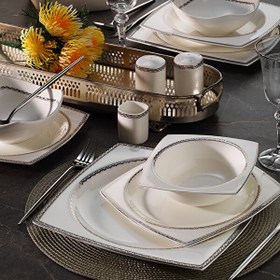 Resim Aryıldız Bone Square Line Platin 12 Kişilik 60 Parça Yemek Takımı 