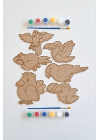 Resim Boya, Eğlen, Keşfet - Çocuklar İçin Eğitici Kanat Hayvanları 6 Parça Ahşap Boyama Seti 