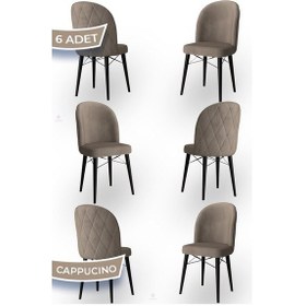 Resim Canisa Bika Serisi 6 Adet Cappucino Mutfak Sandalyesi Siyah Gürgen Ayaklı 1. Sınıf Babyface Kumaş Sandalye Cappucino Ayaklar Siyah 