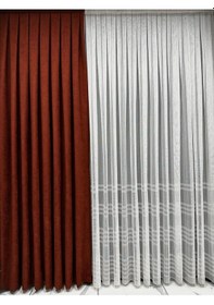 Resim Rustik Kancalı Kiremit Fon Perde Petek Kadife 1/3 Sık Pile Ada Fonluk Kiremit 