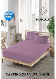 Resim Ely Parker Renkli Sıvı Geçirmez Lastikli Çift Kişilik Çarşaf Yastık Alezi (Toplam 3 Parça) %100 Pamuk Kapitoneli ELYCKAPFIT00 Mürdüm ÇK 