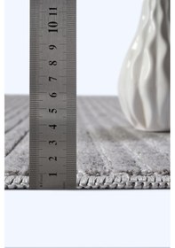 Resim Yalın Microfiber Bukle Dokuma Halı Antre Hol Kesme Halı Yolluk 5771 Krem Gri Gri 