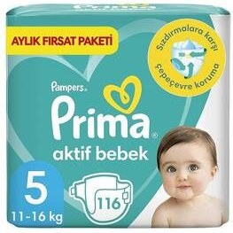 Resim Prima Bebek Bezi Aktif Bebek 5 Beden Junior Aylık Fırsat Paketi 116 Adet 