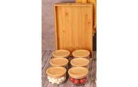 Resim AtbyhomeDuo 300 ml Silikonlu Bambu Kapaklı Cam Kahvaltılık Lüx Kahvaltılık Sunum Seti 