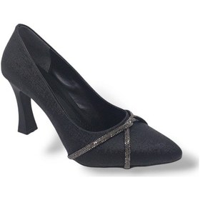 Resim Zerhan 355 Kadın Siyah Taşlı Kadeh Topuk Stiletto Ayakkabı Siyah 