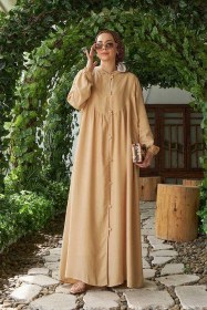 Resim 6635-parça Boyalı Brit Düğmeli Denim Ferace Bej Bej 