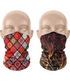 Resim Dair Aksesuar Altın Yaprak - Motif Desenli 2'li Set Boyunluk Bandana Outdoor Balaklava Yüz Maskesi Kafa Bandı 