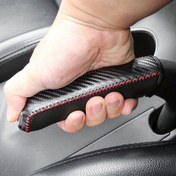 Resim PU Deri El Freni Kılıfı Kırmızı Dikişli - for Honda Modelleri ile Uyumlu: City, Civic, CR-V, BR-V, HR-V, Jazz, Accord - Evrensel Uyumlu Karbon Fiber Stil Araç El Freni Koruyucu Aksesuar 