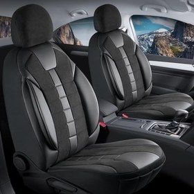 Resim Hyundai Tucson ile Uyumlu Lüx Deri Detaylı Keten Oto Koltuk Kılıfı Ön Arka Takım Vista Serisi Dark Siyah 