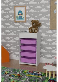 Resim 4 Sepetli Oyuncak Dolabı Çok Amaçlı Dolap Beyaz - Pembe Beyaz 