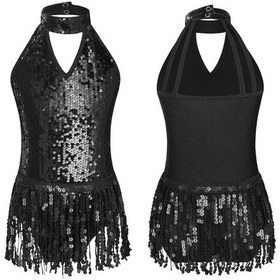 Resim Siyah Kızlar İçin Bale Mayoları Payetler Püskül Bale Dans Elbise İle Balerin Tutu Elbiseler Siyah 