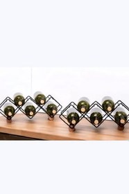 Resim Metal Şarap Şişesi Standı, 6 Şişe Kapasiteli, Tezgah Üstü Şişelik, Siyah 