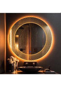 Resim Trivon Amber Led'li Lazer Kumlamalı Lavabo & Banyo Aynası Dokunmatik Sensörlü 80 X 80 Turuncu 