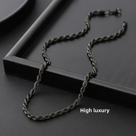 Resim 3mm Titanyum Çelik Halat Zincir Kolye - Yüksek Lüks, Siyah, Ayarlanabilir Uzunluk, Erkekler ve Kadınlar için Çok Yönlü Hip-Hop Stili, Hip Hop Aksesuarı | Halat Zincir Kolye | Ayarlanabilir Kolye, Hip Hop Takıları 