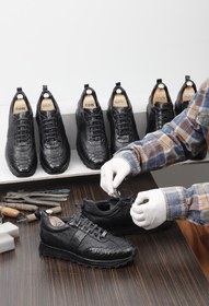Resim SİYAH PİTON Gön Platinum Hakiki Deri Bağcıklı Erkek Sneaker 34490 