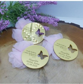 Resim Yuvarlak Kelebek Desenli Fiyonklu Pleksi Bebek Hediyesi 30 Adet 