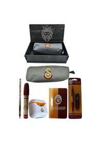 Resim Galatasaray Orjinal Lisanslı Beyaz Air Kalemtraş Ahşap Kutulu 6'lı Kırtasiye Seti Gri 