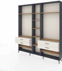 Resim Arges Dolap 11 Raflı 4 Çekmeceli 2 Askılı 220x30x243 Antrasit-çam/aytaşı Atlas Çam/aytası 