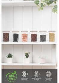 Resim 6'lı Etiketli Ve Kilitlenebilir Hava Almaz Kapaklı Baharatlık Seti - Baharatlık Bej 