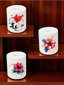 Resim Çiçek Deseni Baskılı 3'lü Seramik Kumbara 