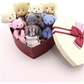 Resim 7 Adet Mini Ayıcık Ve Sevgiliye Kış Masalı Kar Küresi Sevgiliye Özel Kalp Kutu İçinde Hediye 