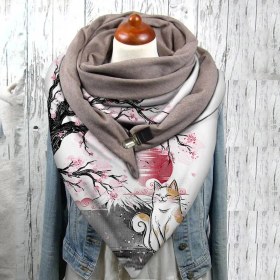 Resim Chaoduo Shop Bir Stil Evrensel Sonbahar Kış Sıcak Rüzgar Geçirmez Kedi Baskılar Çift Katmanlı Toka Eşarp Yeni Tasarımcı Kadın Modası Bufanda (Yurt Dışından) 